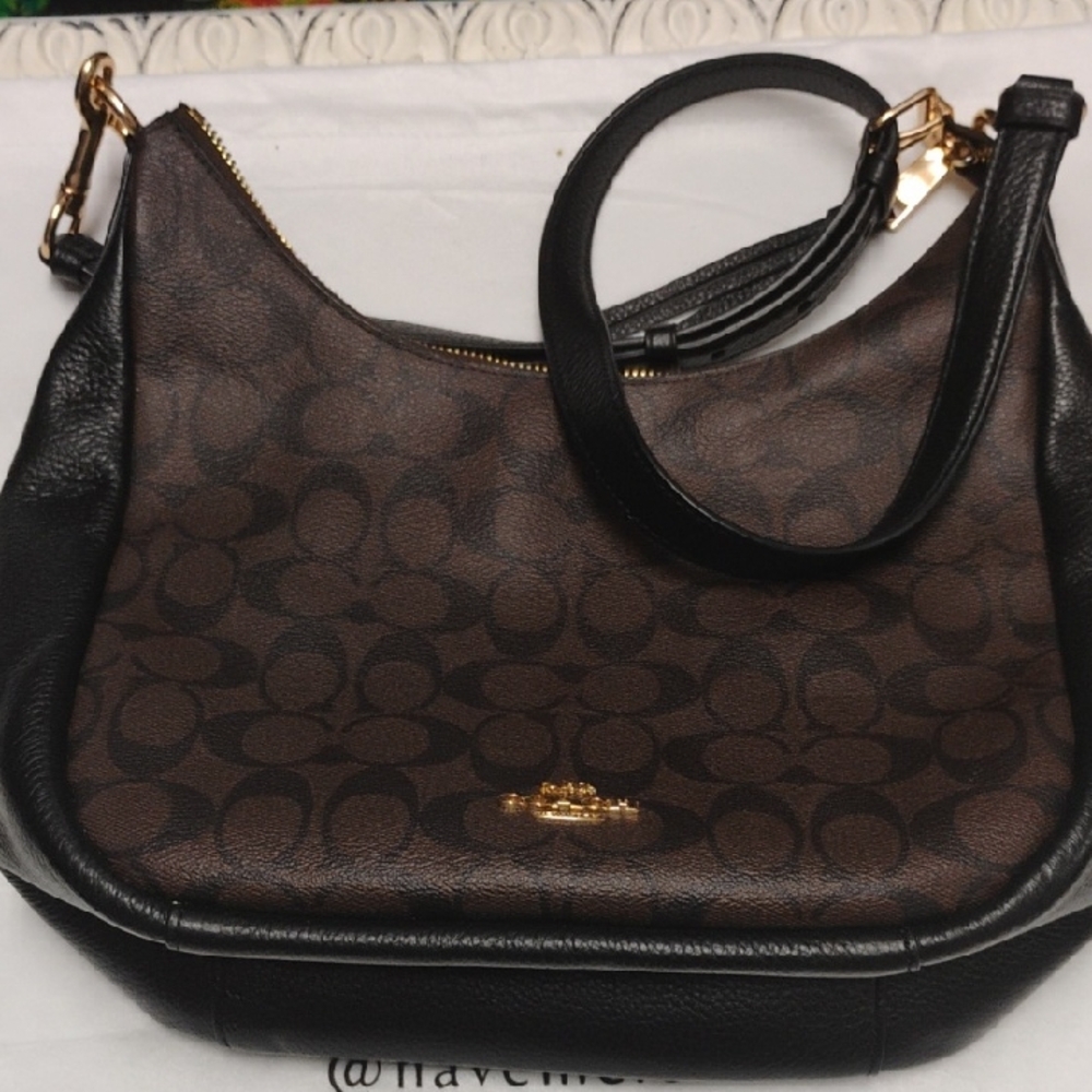 NWT Coach Jules Hobo Brown and Black Shoulder Bag with Monogram